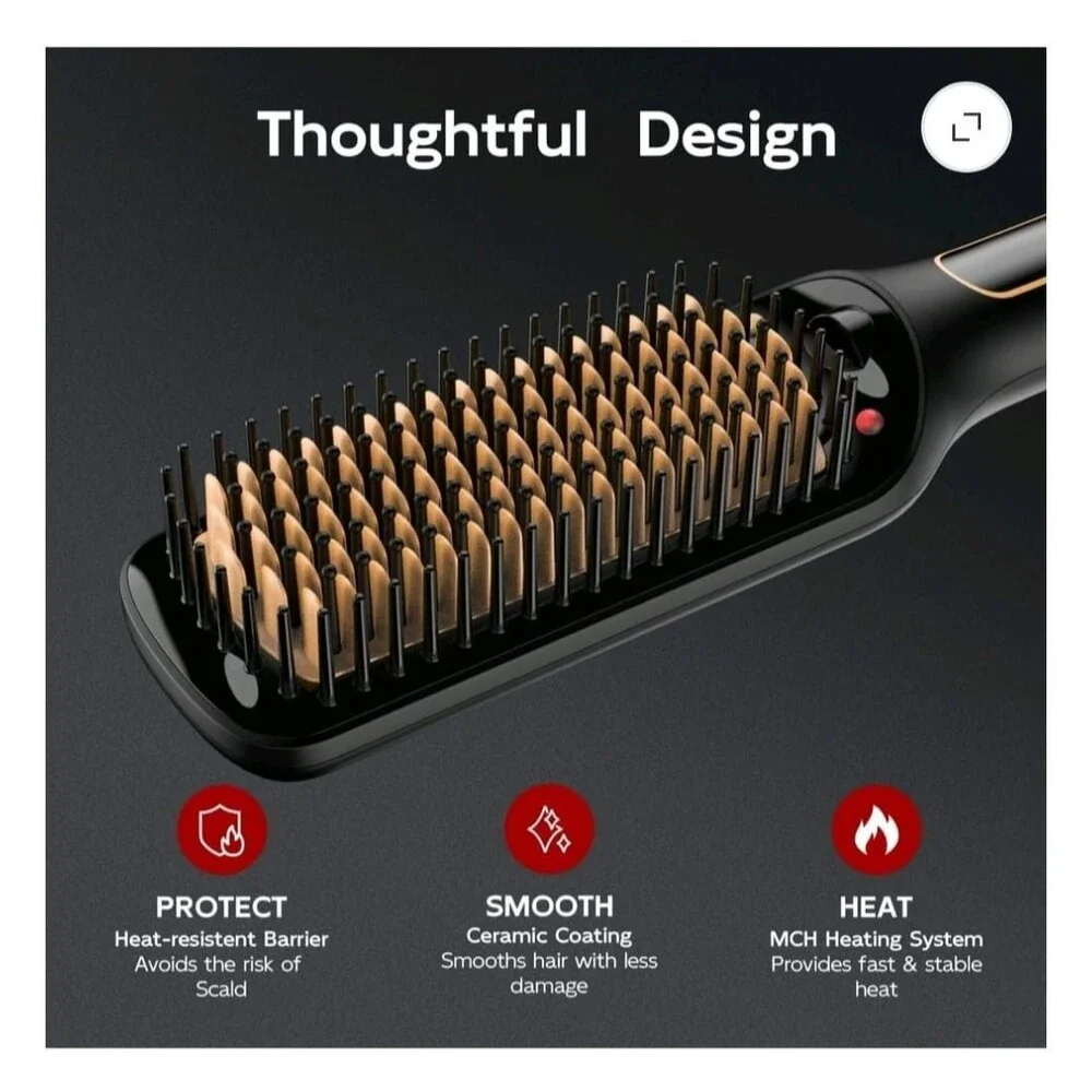 Nicebay by skimi hair straightening brush ionic ceramic LED display Black